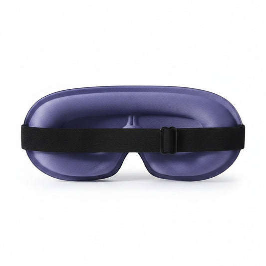 SlumberHush DeepShield sleep mask in deep purple with adjustable black strap for comfortable light blocking.