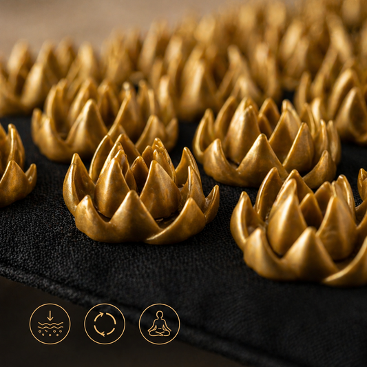 Close-up of acupressure mat spikes designed to stimulate pressure points and support relaxation before sleep