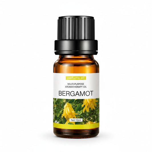 SlumberHush CalmDrop bergamot aromatherapy perfume oil in amber glass bottle with black cap, 10ml
