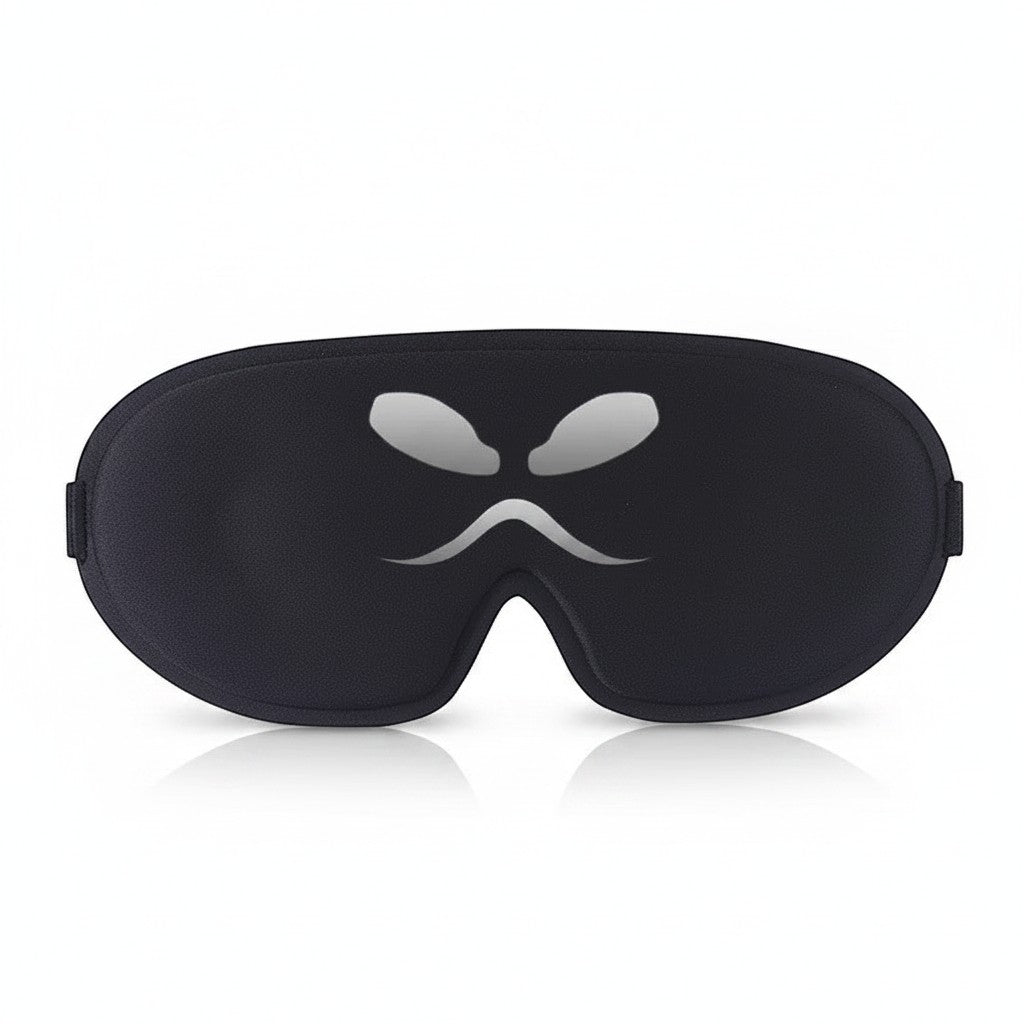 SlumberHush DeepShield black contoured sleep mask with contoured eye cups for zero pressure on eyes.
