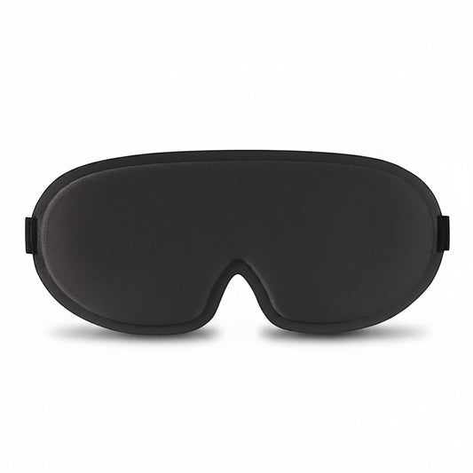 SlumberHush DeepShield black contoured sleep mask with contoured eye cups for zero pressure on eyes.