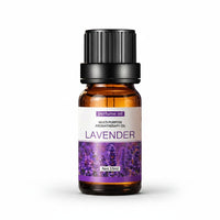 SlumberHush CalmDrop lavender aromatherapy oil in amber glass bottle with black cap, 10ml.