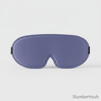 SlumberHush DeepShield sleep mask in a soft purple, contoured for comfort and total light blockage.