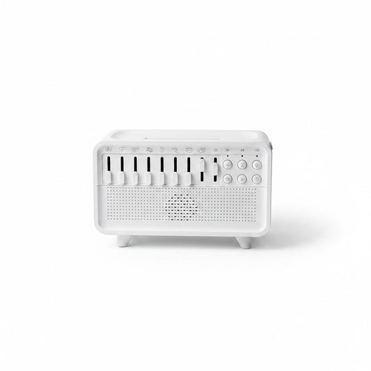 SlumberHush white SoundCore Sleep & Humidifier System with multiple sound icons and timer settings.